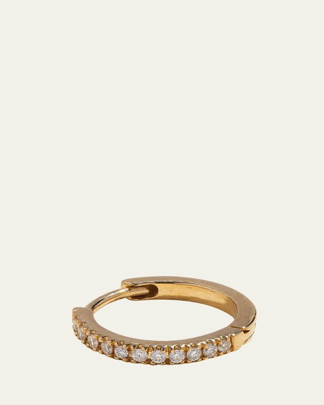 14K Yellow Gold 8mm Pave White Diamond Huggie Earring, Single